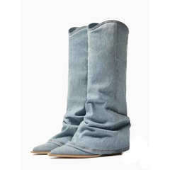 Daring Denim Drape Boots