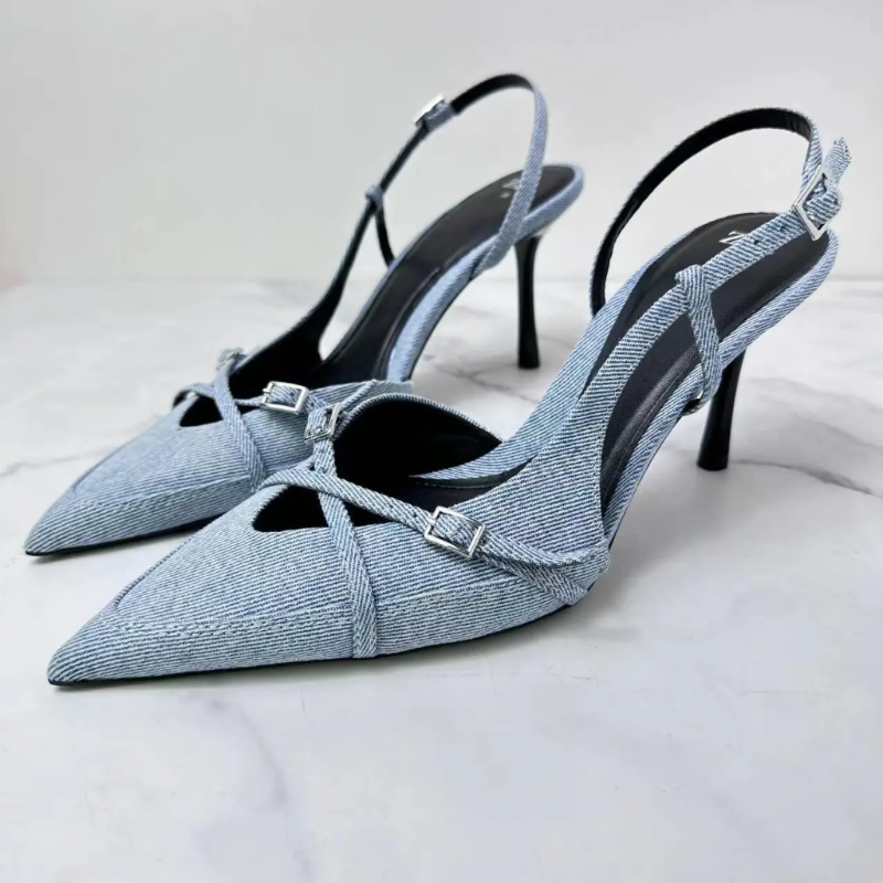 Carmen Slingback Denim Heels