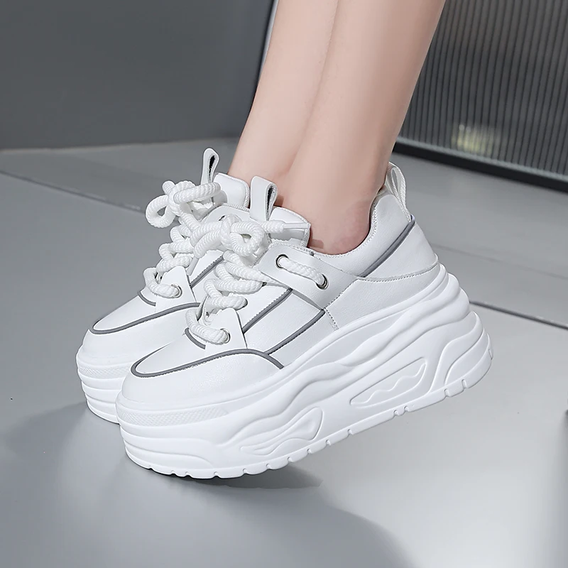 Contrast Trim Lace-Up Platform Sneakers