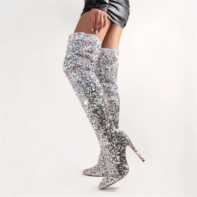 Celebrity Sexy Sequin High Boots