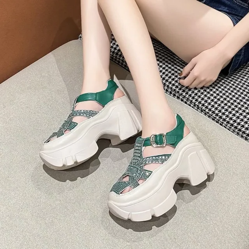 HueHaven Rhinestone Chunky Sandals