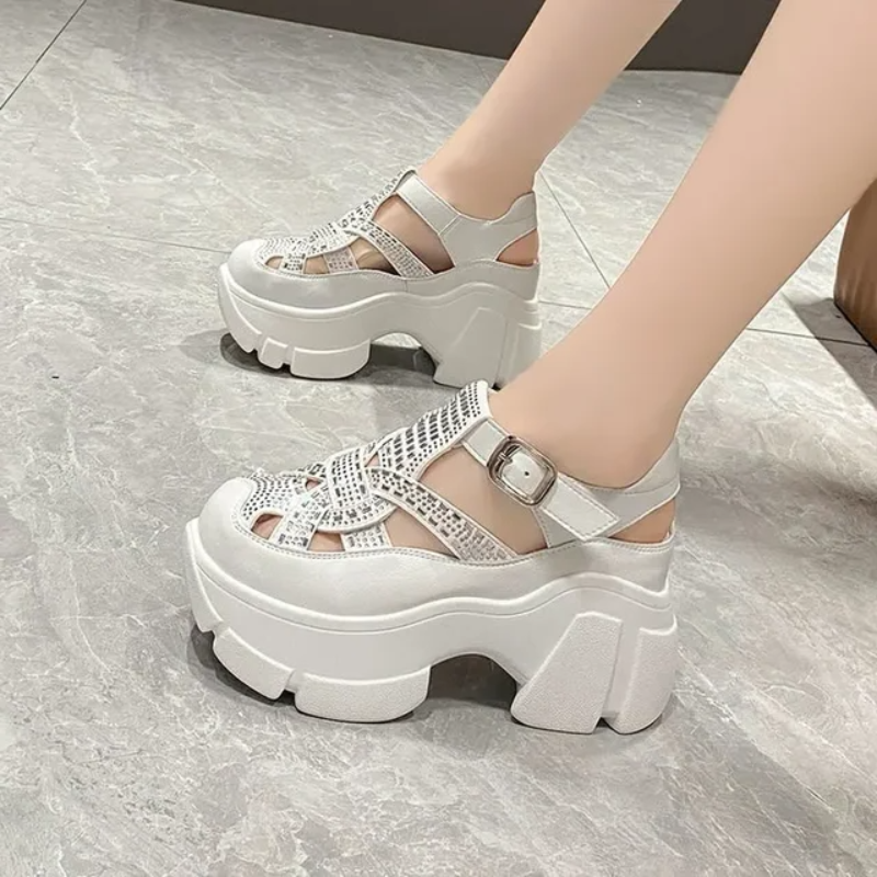 HueHaven Rhinestone Chunky Sandals