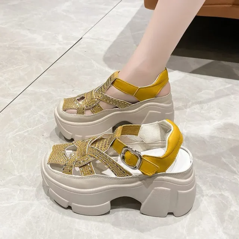 HueHaven Rhinestone Chunky Sandals