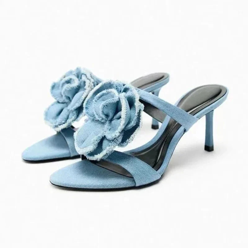 Rosette Denim Summer Heels