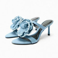 Rosette Denim Summer Heels