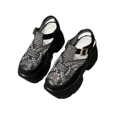 HueHaven Rhinestone Chunky Sandals