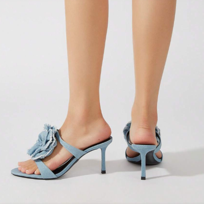 Rosette Denim Summer Heels