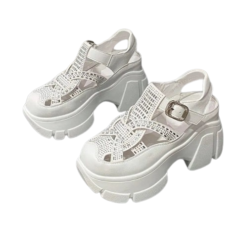 HueHaven Rhinestone Chunky Sandals