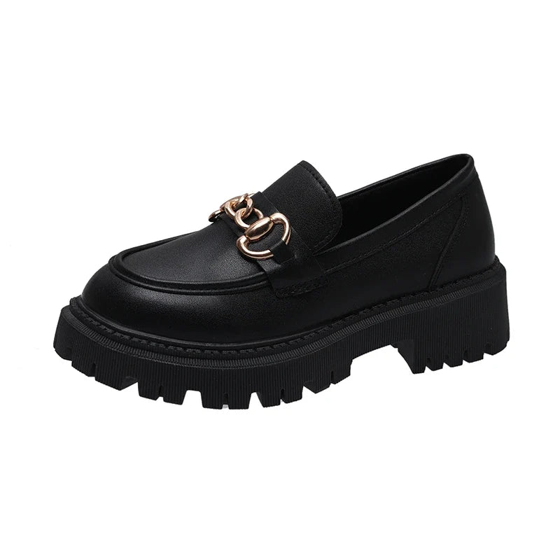 Black Patent Leather Platform Tassel British Middle Heels Flats Loafers