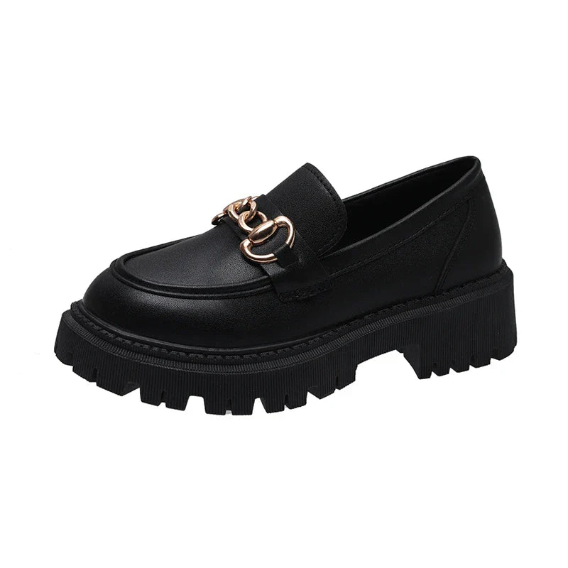 Black Patent Leather Platform Tassel British Middle Heels Flats Loafers