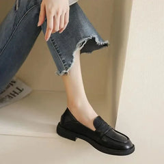 Black Leather Platform British Style Low Heels Casual Spring Loafers