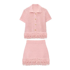 Tassel Muse Cardigan Skirt Sets